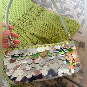 Prada Silver and Green Sequin Shoulder Bag